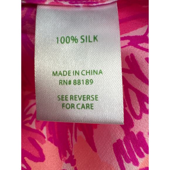 Lilly Pulitzer Elsa Silk Top Rule Breakers Print V Neck Long Sleeve XXS Resort - Picture 7 of 10